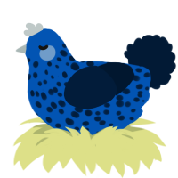 Jojo, a ultramarine and tumblr chicken with a speckle pattern