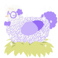 A white and lilac chicken with a double-lace pattern