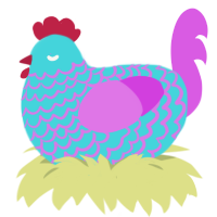 A aqua and orchid chicken with a lace pattern