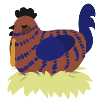 A russet and navy chicken with a bar pattern