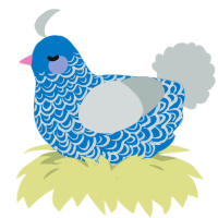 pinkdotdotdtodyodo, a sapphire and silver chicken with a double-lace pattern