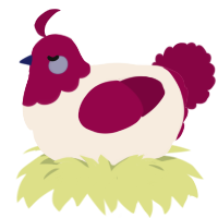 Frozen berry, a cream and maroon chicken with a head pattern