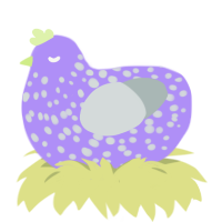 Snowball, a lilac and silver chicken with a speckle pattern