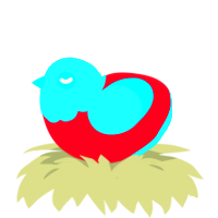 CMYK, a crimson and aqua chicken with a head pattern