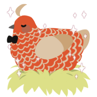 Ruffles, a vermilion and beige chicken with a lace pattern
