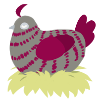 A ash and maroon chicken with a bar pattern