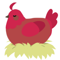 A red and crimson chicken with a head pattern