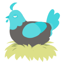 Brand new day, a grey and aqua chicken with a head pattern