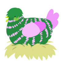 Serenity, a viridian and lavender chicken with a bar pattern