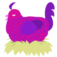 A fuchsia and violet chicken with a lace pattern