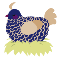 Alektorophobia, a navy and beige chicken with a lace pattern