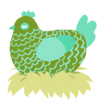 A chartreuse and mint chicken with a lace pattern
