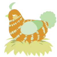 Mac n Peas, a orange and gluppy chicken with a bar pattern