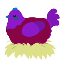 Hallucinate, a maroon and violet chicken with a head pattern