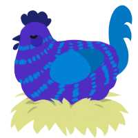 Clone, a indigo and sapphire chicken with a bar pattern
