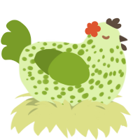 Fern, a apple and chartreuse chicken with a speckle pattern
