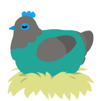 A turquoise and grey chicken with a head pattern