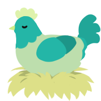 Minnie, a gluppy and turquoise chicken with a head pattern