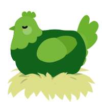 A leaf and grass chicken with a head pattern