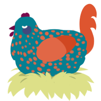 A sea and vermilion chicken with a speckle pattern