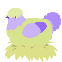 Halloween goo, a lemon and lilac chicken with a head pattern