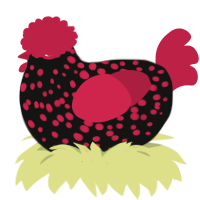 Shadow the 1st, a black and crimson chicken with a speckle pattern