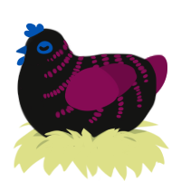 A black and wine chicken with a half-bar pattern