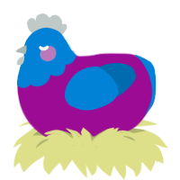 A plum and sapphire chicken with a head pattern