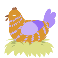 A orange and lilac chicken with a bar pattern