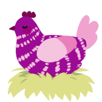 Bob, a plum and pink chicken with a bar pattern