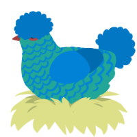 A turquoise and sapphire chicken with a lace pattern