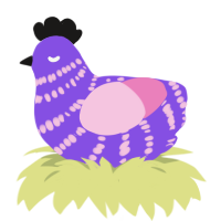 A blurple and pink chicken with a bar pattern