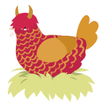 goldchocostrawberry, a crimson and orange chicken with a lace pattern