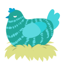 Toothpaste, a turquoise and aqua chicken with a bar pattern