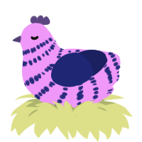 A lavender and navy chicken with a bar pattern