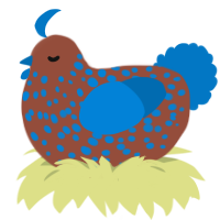 Caboose, a russet and sapphire chicken with a speckle pattern
