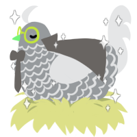A grey and sable chicken with a lace pattern