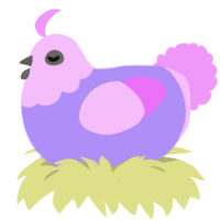 A lilac and lavender chicken with a head pattern