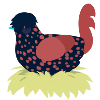 Black Razz Gummy, a tumblr and red chicken with a speckle pattern