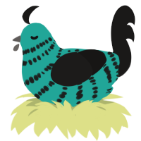 Wowie World, a turquoise and sable chicken with a bar pattern