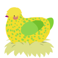 Grassy Banana 2, a yellow and grass chicken with a speckle pattern