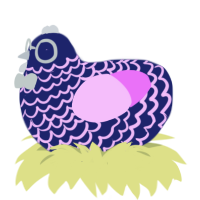 GMONopoly, a navy and lavender chicken with a lace pattern