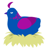 You, a ultramarine and plum chicken with a neck-speckle pattern
