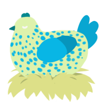 Blue Cheese, a apple and cerulean chicken with a speckle pattern