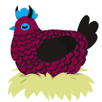 Auntie Death, a maroon and sable chicken with a lace pattern