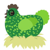 simon, a viridian and grass chicken with a speckle pattern
