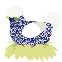 Icee, a navy and white chicken with a double-lace pattern