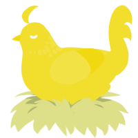 pee, a yellow chicken with a neck-speckle pattern