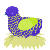 A indigo and lime chicken with a lace pattern