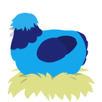 A sky and navy chicken with a head pattern
